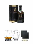 Bunnahabhain 12 Jahre Single Malt Whisky 0,7 Liter + The Glencairn Glass Whisky Glas Stölzle 2 Stück + Wasserkrug Half Pint Serie The Glencairn Glass Stölzle + Schiefer Glasuntersetzer eckig ca. 9,5 cm Ø 2 Stück