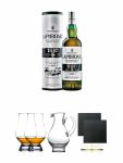 Laphroaig Select Islay Single Malt Whisky 0,7 Liter + The Glencairn Glass Whisky Glas Stölzle 2 Stück + Wasserkrug Half Pint Serie The Glencairn Glass Stölzle + Schiefer Glasuntersetzer eckig ca. 9,5 cm Ø 2 Stück