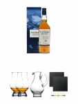 Talisker 10 Jahre Isle of Skye Single Malt Whisky 0,7 Liter + The Glencairn Glass Whisky Glas Stölzle 2 Stück + Wasserkrug Half Pint Serie The Glencairn Glass Stölzle + Schiefer Glasuntersetzer eckig ca. 9,5 cm Ø 2 Stück