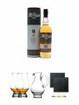 Arran 10 Jahre Single Malt Whisky 0,7 Liter + The Glencairn Glass Whisky Glas Stölzle 2 Stück + Wasserkrug Half Pint Serie The Glencairn Glass Stölzle + Schiefer Glasuntersetzer eckig ca. 9,5 cm Ø 2 Stück