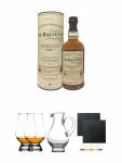 Balvenie 14 Jahre Caribbean Rum Cask 0,7 Liter + The Glencairn Glass Whisky Glas Stölzle 2 Stück + Wasserkrug Half Pint Serie The Glencairn Glass Stölzle + Schiefer Glasuntersetzer eckig ca. 9,5 cm Ø 2 Stück