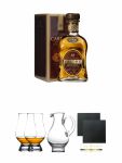 Cardhu 18 Jahre Single Malt Whisky 0,7 Liter + The Glencairn Glass Whisky Glas Stölzle 2 Stück + Wasserkrug Half Pint Serie The Glencairn Glass Stölzle + Schiefer Glasuntersetzer eckig ca. 9,5 cm Ø 2 Stück