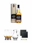 Glen Moray 12 Jahre Single Malt Whisky 0,7 Liter + The Glencairn Glass Whisky Glas Stölzle 2 Stück + Wasserkrug Half Pint Serie The Glencairn Glass Stölzle + Schiefer Glasuntersetzer eckig ca. 9,5 cm Ø 2 Stück