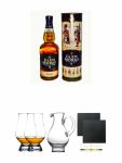 Glen Moray 16 Jahre Single Malt Whisky 0,7 Liter + The Glencairn Glass Whisky Glas Stölzle 2 Stück + Wasserkrug Half Pint Serie The Glencairn Glass Stölzle + Schiefer Glasuntersetzer eckig ca. 9,5 cm Ø 2 Stück