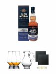 Glen Moray Port Cask Single Malt Whisky 0,7 Liter + The Glencairn Glass Whisky Glas Stölzle 2 Stück + Wasserkrug Half Pint Serie The Glencairn Glass Stölzle + Schiefer Glasuntersetzer eckig ca. 9,5 cm Ø 2 Stück