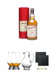 Glenfarclas 10 Jahre Single Malt Whisky 0,7 Liter + The Glencairn Glass Whisky Glas Stölzle 2 Stück + Wasserkrug Half Pint Serie The Glencairn Glass Stölzle + Schiefer Glasuntersetzer eckig ca. 9,5 cm Ø 2 Stück