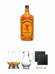 Fireball Whisky Zimt Likör Kanada 0,7 Liter + The Glencairn Glass Whisky Glas Stölzle 2 Stück + Wasserkrug Half Pint Serie The Glencairn Glass Stölzle + Schiefer Glasuntersetzer eckig ca. 9,5 cm Ø 2 Stück