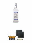 El Jimador Blanco Mexico 0,7 Liter + The Glencairn Glass Whisky Glas Stölzle 2 Stück + Schiefer Glasuntersetzer eckig ca. 9,5 cm Ø 2 Stück