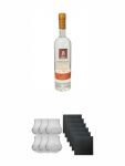 Botucal Blanco Reserve 0,7 Liter + Botucal Rum Gläser 6 Stück + Schiefer Glasuntersetzer eckig 6 x ca. 9,5 cm Durchmesser