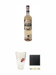Jose Cuervo Tradicional - Reposado - Tequila 0,7 Liter + Jose Cuervo Rolling Stones Edition Longdrink Glas 1 Stück + Schiefer Glasuntersetzer eckig ca. 9,5 cm Durchmesser