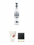 Jose Cuervo Tradicional - Silver - Tequila 0,7 Liter + Jose Cuervo Rolling Stones Edition Longdrink Glas 1 Stück + Schiefer Glasuntersetzer eckig ca. 9,5 cm Durchmesser