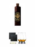 Riga Black Balsam Kräuterlikör 0,5 Liter + Schiefer Glasuntersetzer eckig ca. 9,5 cm Ø 2 Stück + The Glencairn Glass Whisky Glas Stölzle 2 Stück