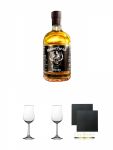 Motörhead Whisky 0,5 Liter + Whisky Nosing Gläser Kelchglas Bugatti mit Eichstrich 2cl und 4cl 1 Stück + Whisky Nosing Gläser Kelchglas Bugatti mit Eichstrich 2cl und 4cl 1 Stück + Schiefer Glasuntersetzer eckig ca. 9,5 cm Ø 2 Stück