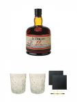 El Dorado Demerara Rum 12 Jahre Guyana 0,7 Liter + Rum Glas 1 Stck + Rum Glas 1 Stck + Schiefer Glasuntersetzer eckig ca. 9,5 cm  2 Stck