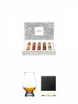 Tastillery Whisky Tasting Probierset Whisky Weltreise in Geschenkbox 5 x 50ml + The Glencairn Glass Whisky Glas Stölzle 1 Stück + Schiefer Glasuntersetzer eckig ca. 9,5 cm Durchmesser