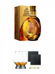 Dimple Golden Selection Blended Scotch Whisky 0,7 Liter + The Glencairn Glas Stölzle 2 Stück + Schiefer Glasuntersetzer eckig ca. 9,5 cm Ø 2 Stück
