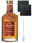 Slyrs Whiskylikör aus Deutschland 0,35 Liter + 2 Schieferuntersetzer 9,5 cm + Einwegpipette 1 Stück