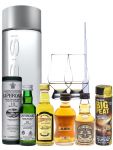 Whisky Probierset Chivas Regal 12 5cl, Isle of Jura 16 5cl, Kilbeggan 5cl, Laphroaig 10 5cl, Big Peat 5cl + 500ml Voss Wasser Still, 2 Glencairn Gläser und eine Einwegpipette
