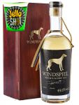 Windspiel Premium Dry Gin RESERVE 0,5 Liter 49,3% in Holzkiste + Jello Shot Waldmeister Wackelpudding mit Wodka 42 Gramm Becher
